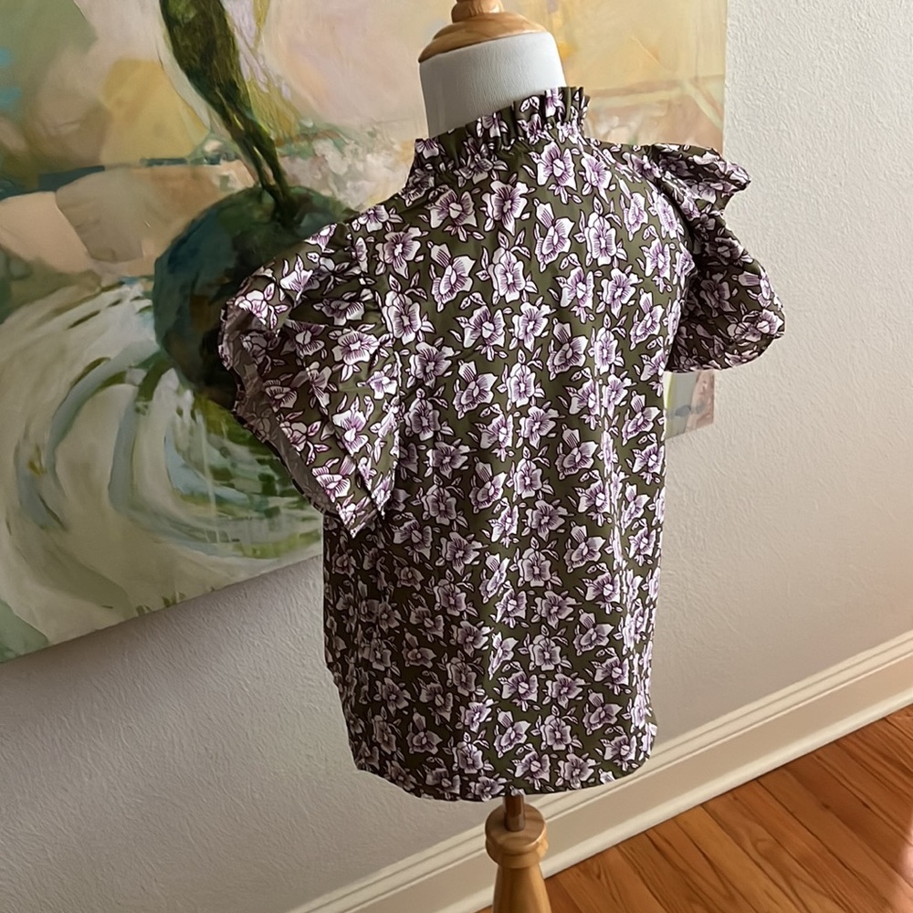 THML smocked Floral Blouse puff sleeve XS - Picture 3 of 16